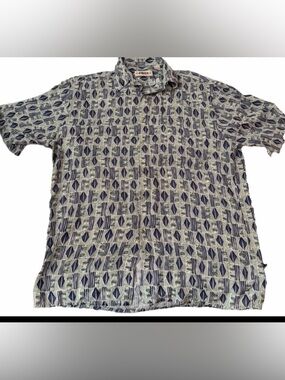 Campia Moda Medium Shirt Geometric Squares Mosaic Print Button Down Vintage